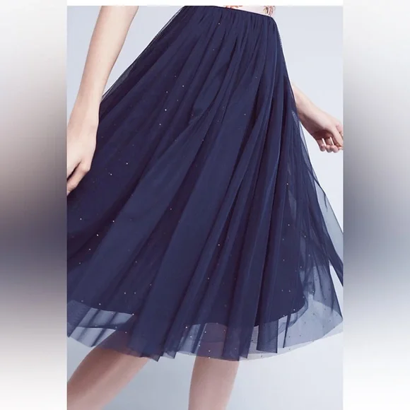 Anthropologie Moulinette Soeurs Floral and Navy Tulle Dress size 14 - Picture 3 of 16